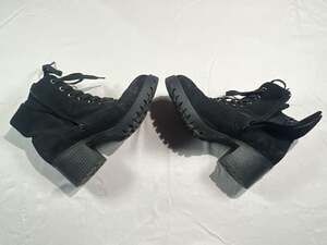 Fall/Winter Black Solid Color Boots With Side Zipper, Chunky Heels